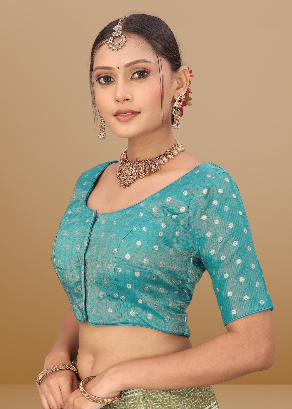 RAMA GREEN JACQUARD BLOUSE - LUBA