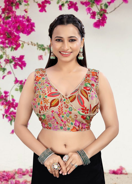 ROSE GOLD | NATURAL CREPE | POSITION PRINT WORK BLOUSE - LUBA