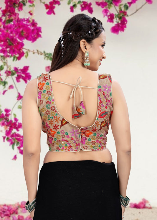 ROSE GOLD | NATURAL CREPE | POSITION PRINT WORK BLOUSE - LUBA