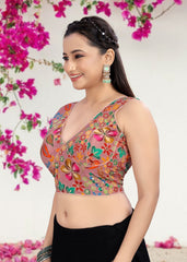 ROSE PINK | NATURAL CRAPE | POSITION PRINT WORK BLOUSE - LUBA