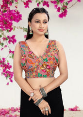 ROSE PINK | NATURAL CRAPE | POSITION PRINT WORK BLOUSE - LUBA