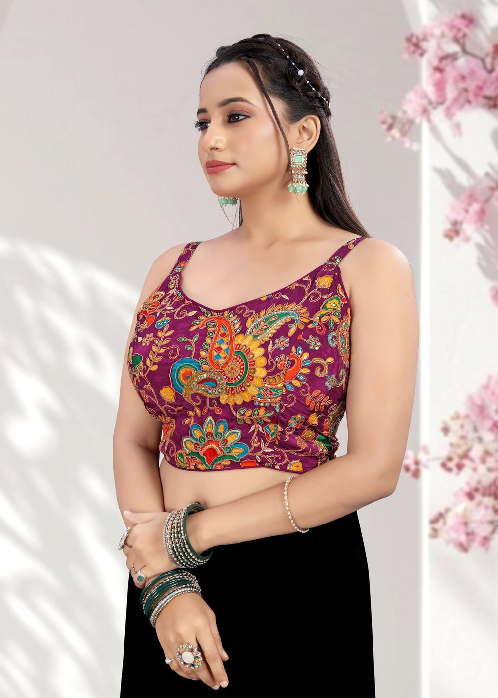 Ruffle Crop Blouse with Elegant Embroidery - LUBA