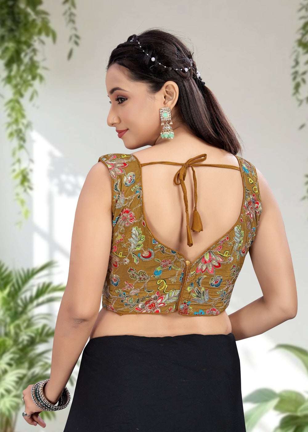 YELLOW | NATURAL CREPE | POSITION PRINT WORK BLOUSE - LUBA