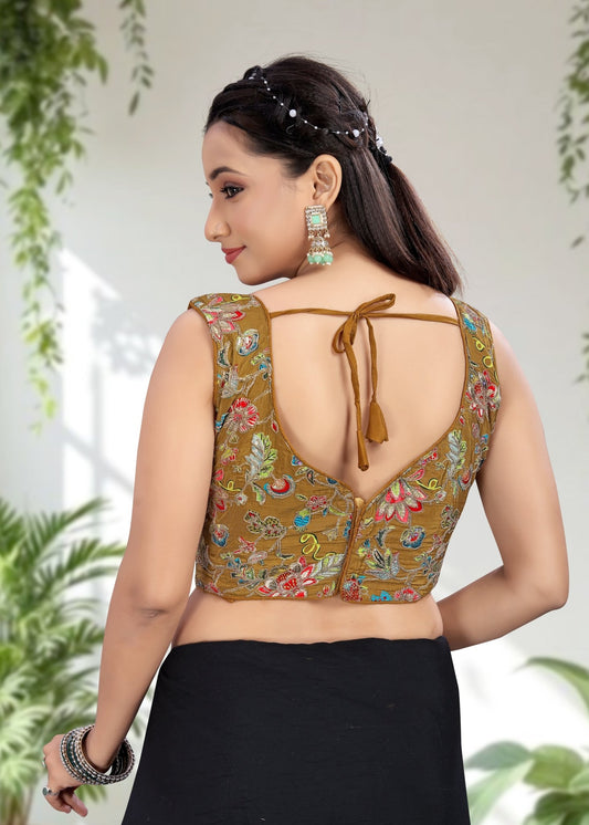 YELLOW | NATURAL CREPE | POSITION PRINT WORK BLOUSE - LUBA