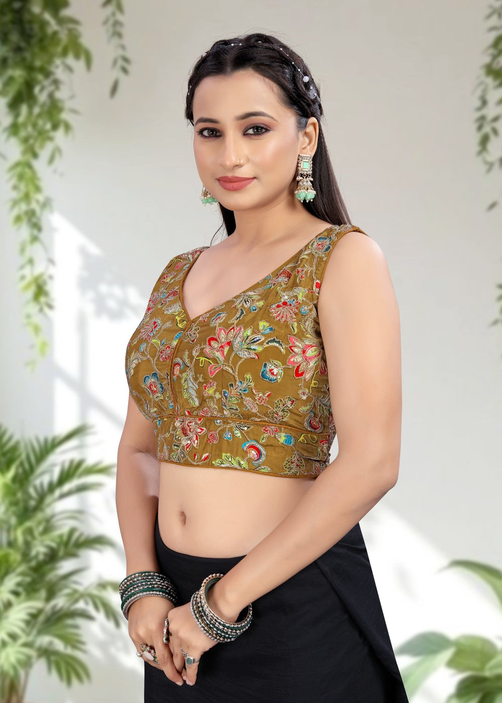 YELLOW | NATURAL CREPE | POSITION PRINT WORK BLOUSE - LUBA