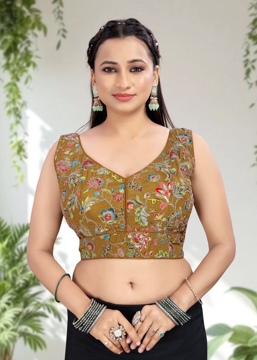 YELLOW | NATURAL CREPE | POSITION PRINT WORK BLOUSE - LUBA